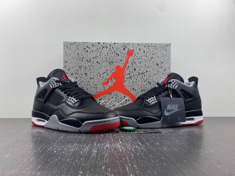 Air Jordan 4 Bred Reimagined Leather Trim Sneakers For Sneakerheads Premium Black Grey Red